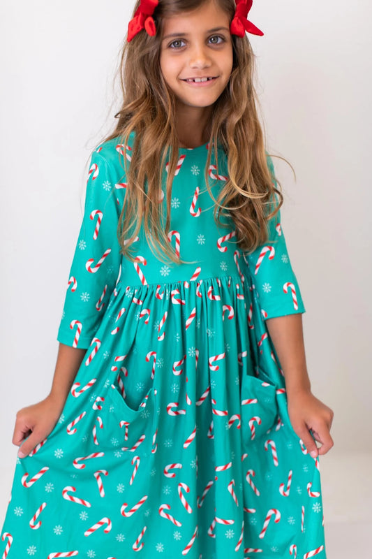 Christmas Candy 3/4 Sleeve Twirl Dress
