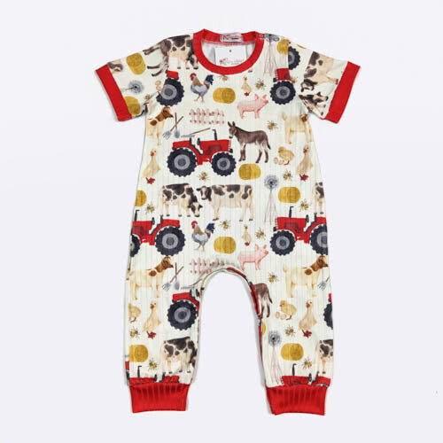 Red Tractor Baby Romper