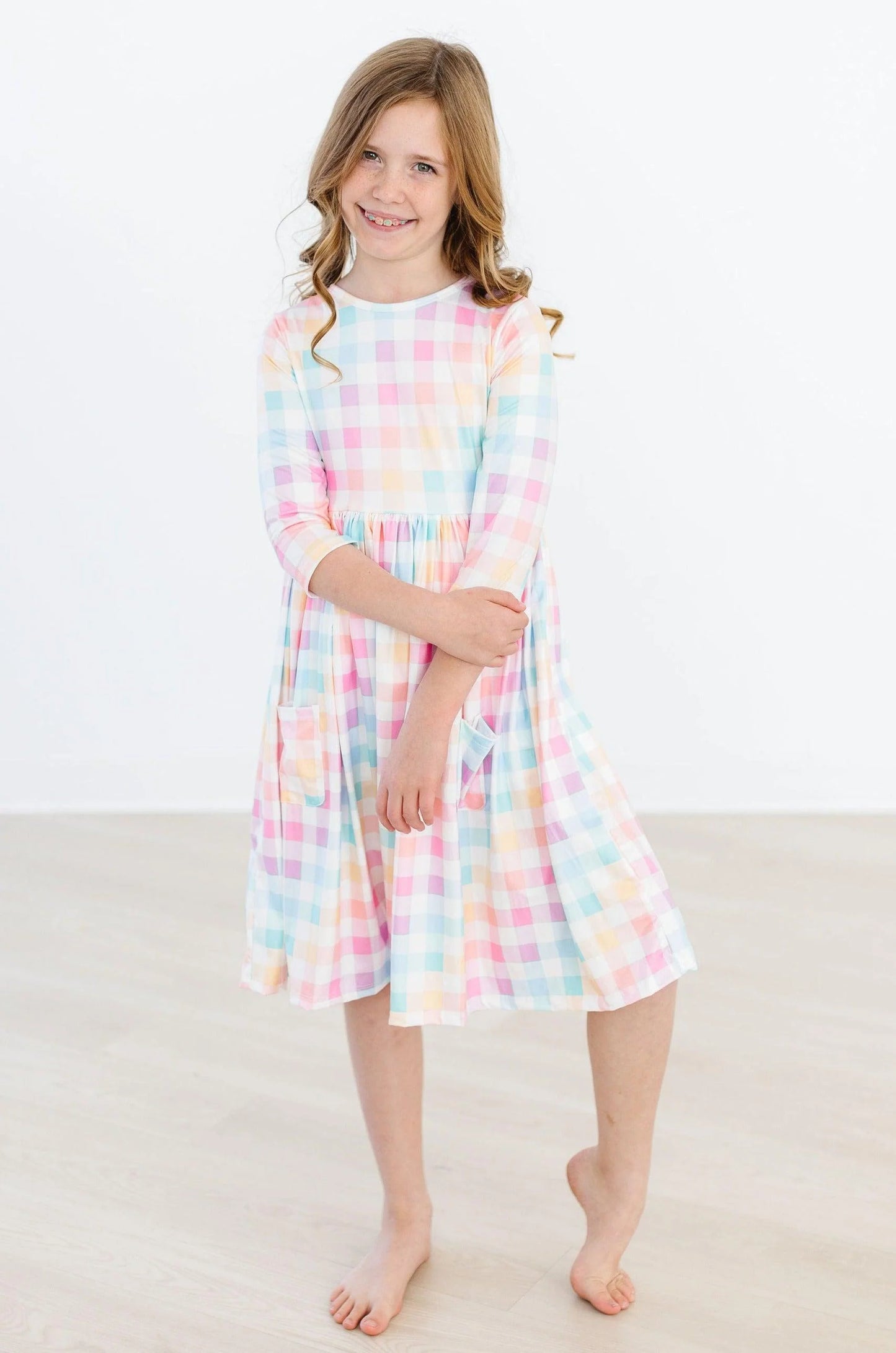 Pastel Plaid Pocket Twirl Dress