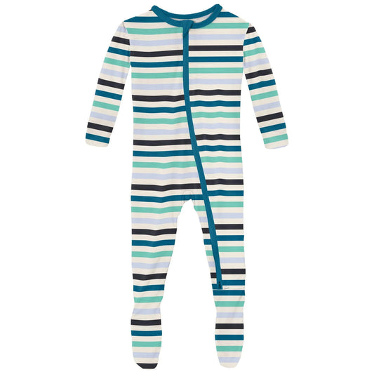 Kickee Pants - Footie 2-Way Zipper Little Boy Blue Stripe