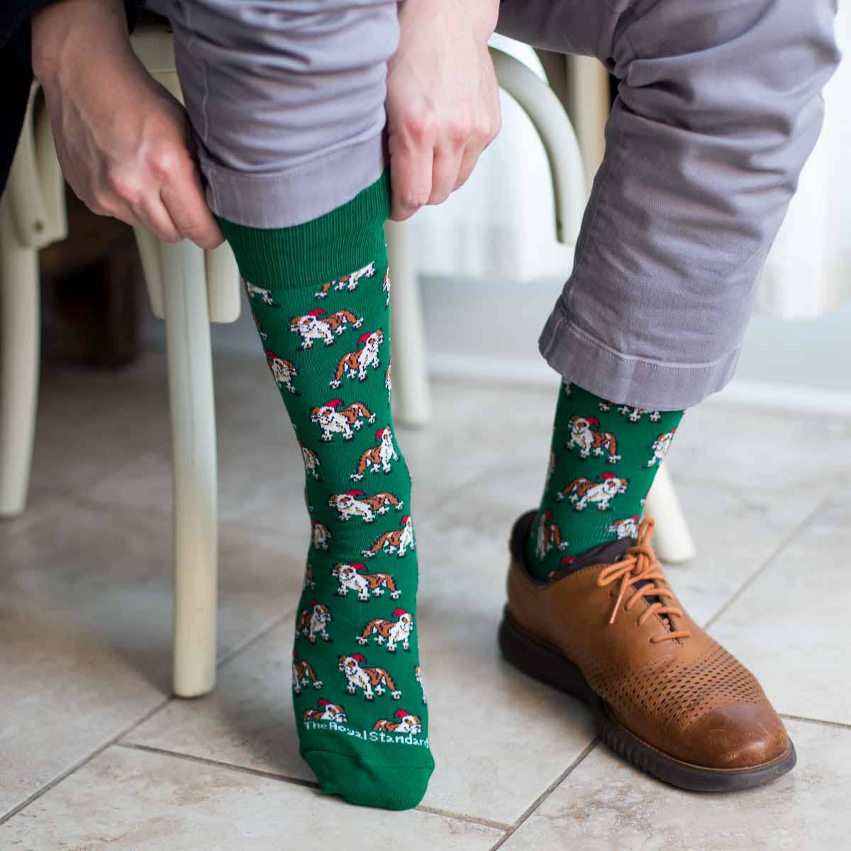 Men's St. Nick Bulldog Socks   Green/Brown   One Size
