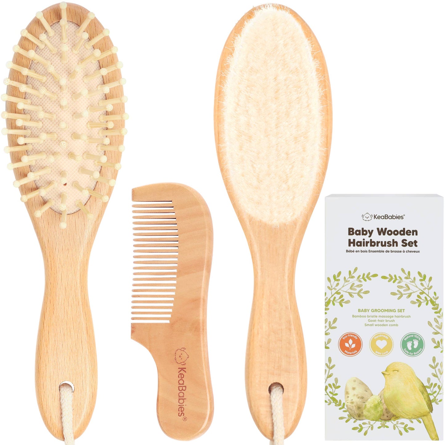 KeaBabies Baby Hair Brush and Comb Set (Walnut)
