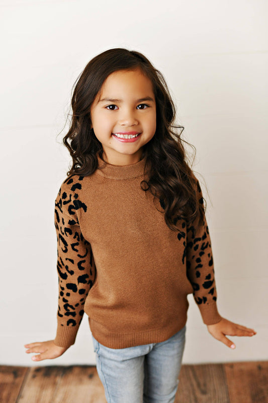 Girls Brown Leopard Print Sweater